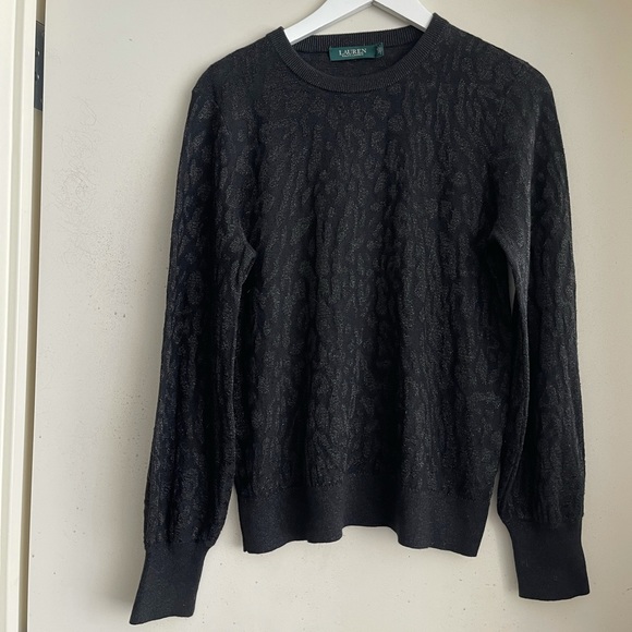 Ralph Lauren Black Shimmer Ribbed Trim Sweater - Picture 2 of 6
